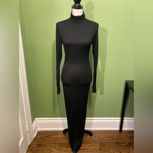 Seductions Elegant Black Long Sleeve bodycon deep side slit sexy Dress